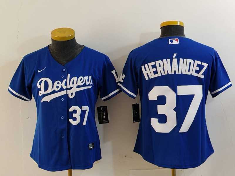 Womens Los Angeles Dodgers #37 Teoscar Hernandez Number Blue Cool Base Stitched Jerseys